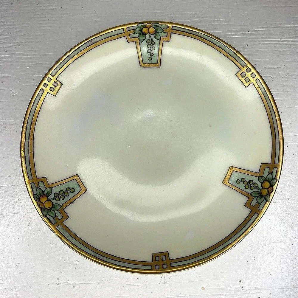 Thomas Bavaria Sevres Porcelain Plate Art Deco‎ Floral Gold Trim German Vintage